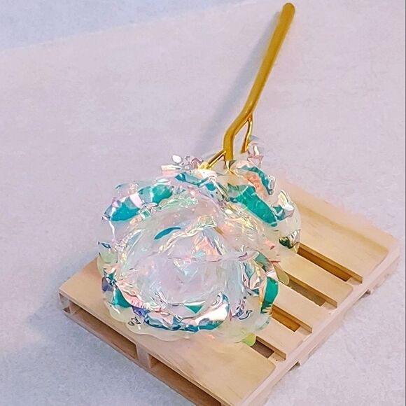 IRIDESCENT FOIL ROSE WITH BRASS PLATED STEM, VALENTINE'S DAY, MOTHER'S DAY - Picture 2 of 6